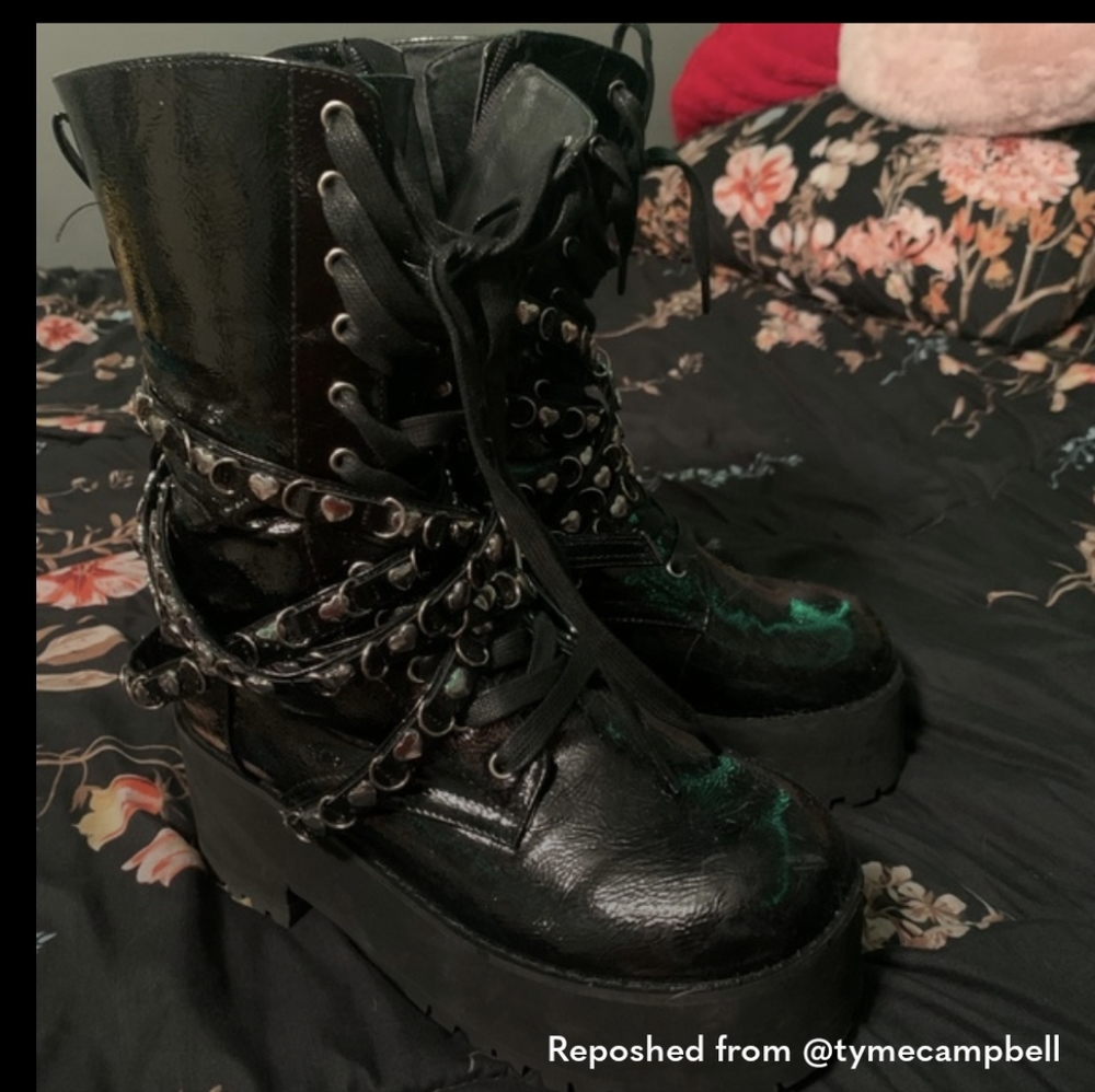 HEART STEALER STRAPPED COMBAT BOOTS- Sugar Thrillz